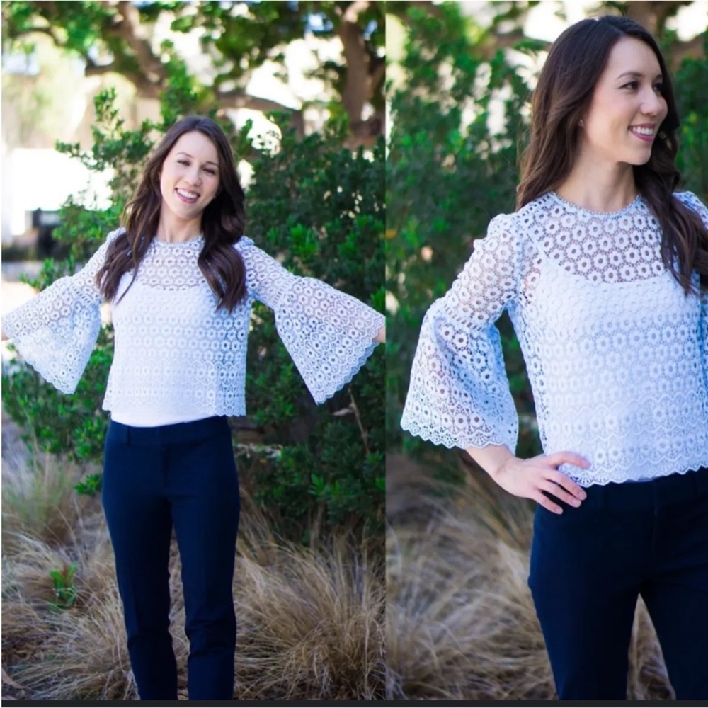 NWT J. Crew Blue Floral Lace Daisy Wide Sleeve Blouse